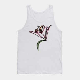 Lily Flower Color Line Drawing Tank Top